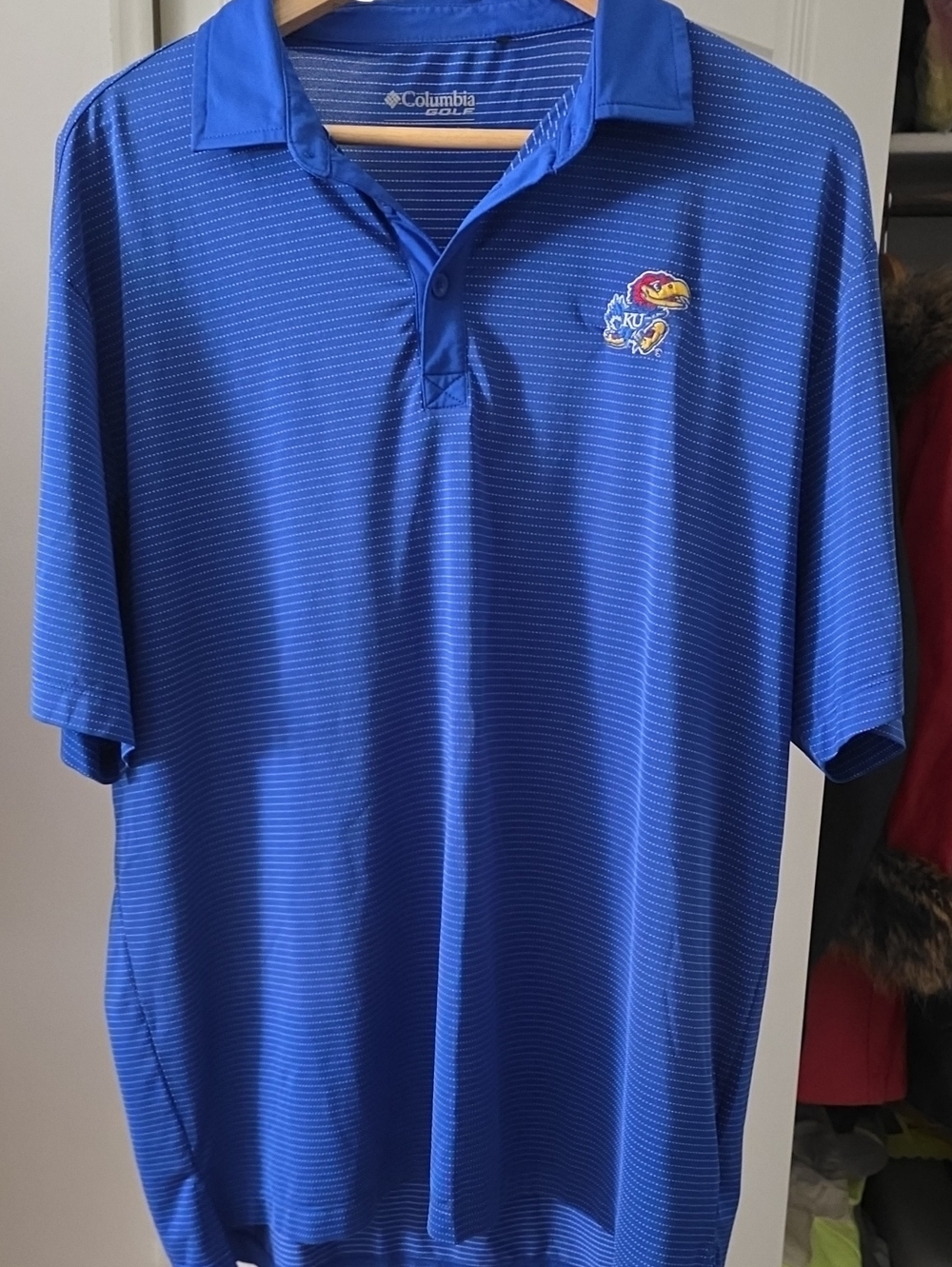 Columbia Blue Short-Sleeve Polo with Embroidered KU Jayhawk